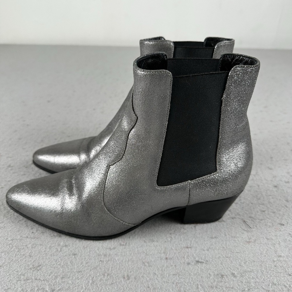 Saint Laurent Paris Silver Glitter Chelsea Heel Ankle Boots 40.5 EU - Picture 5 of 16